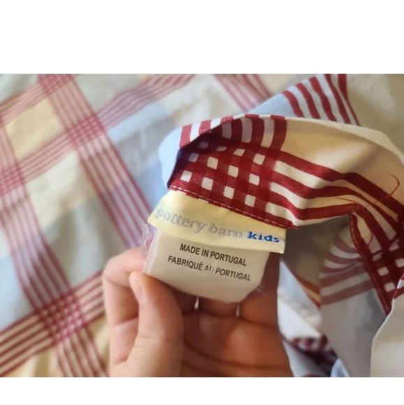 Pottery Barn Kids Blue Cream Red Plaid Twin Duvet Cover Standard Pillowcase - Picture 5 of 7
